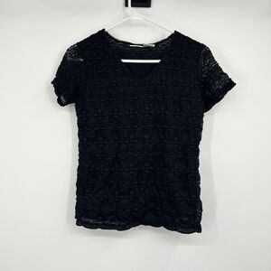 Womens Black 3D Lace Semi Sheer Gotic Blouse Fairy Fairygoth Grunge Petite Large